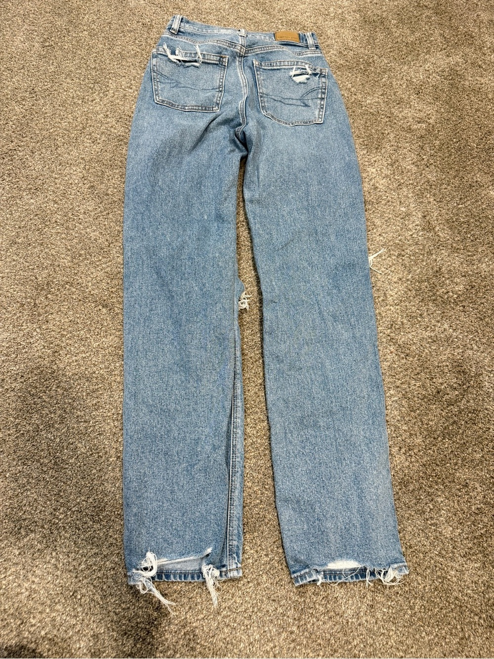 GT-0146 American Eagle Baggy Straight Jeans 00 Light Wash Ripped Y2K