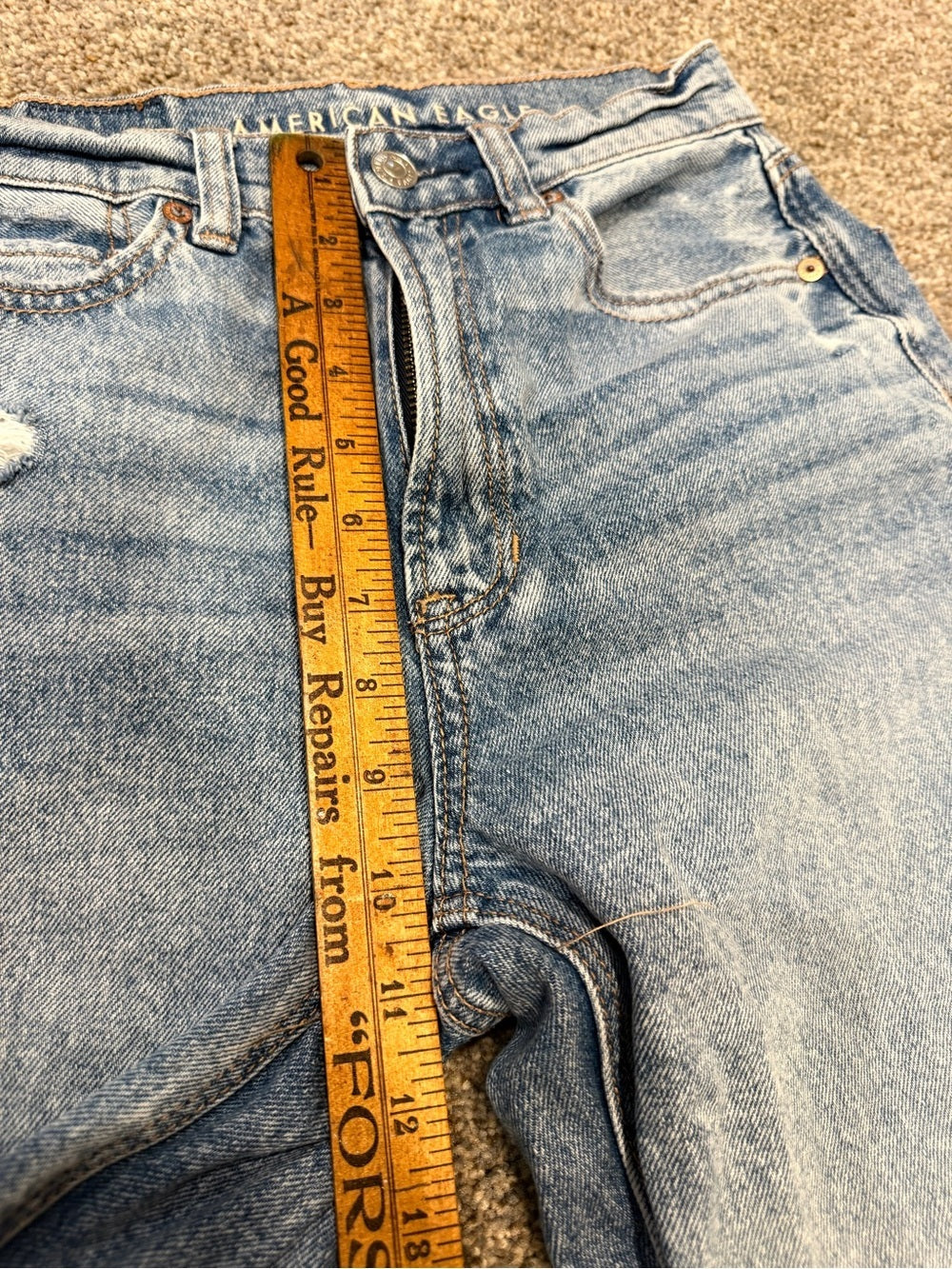 GT-0146 American Eagle Baggy Straight Jeans 00 Light Wash Ripped Y2K