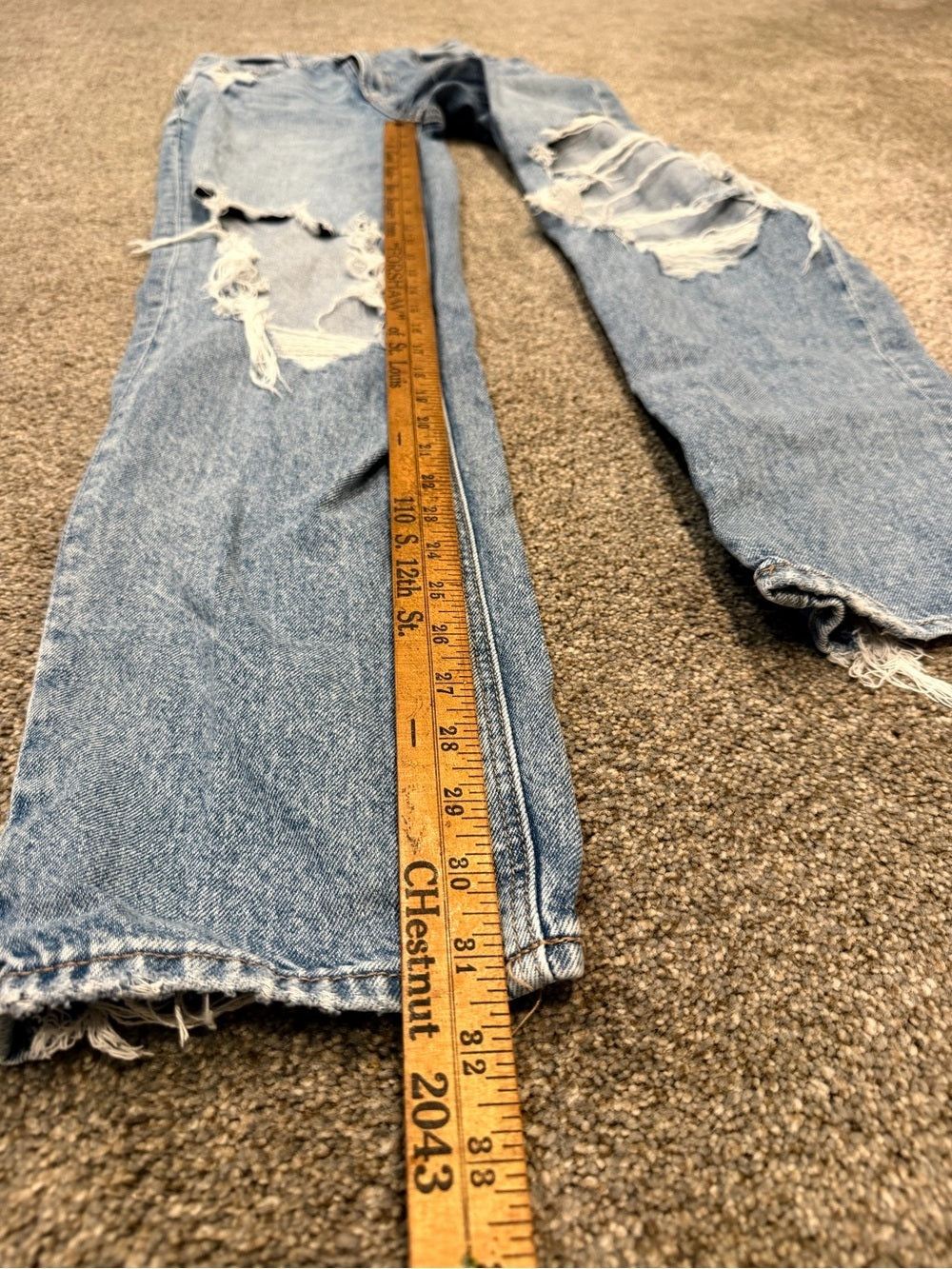 GT-0146 American Eagle Baggy Straight Jeans 00 Light Wash Ripped Y2K