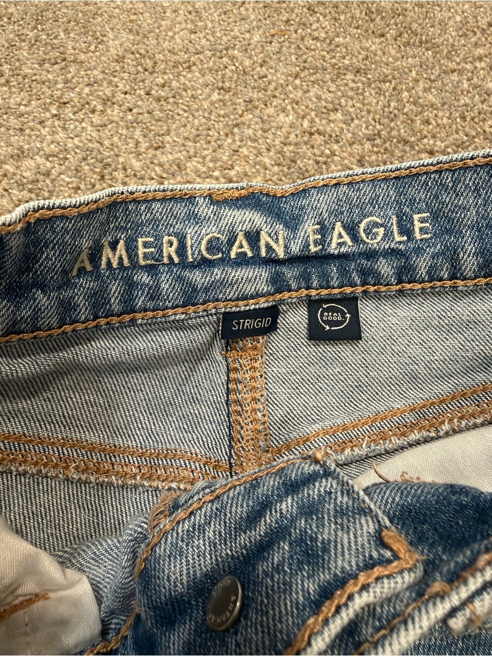 GT-0146 American Eagle Baggy Straight Jeans 00 Light Wash Ripped Y2K