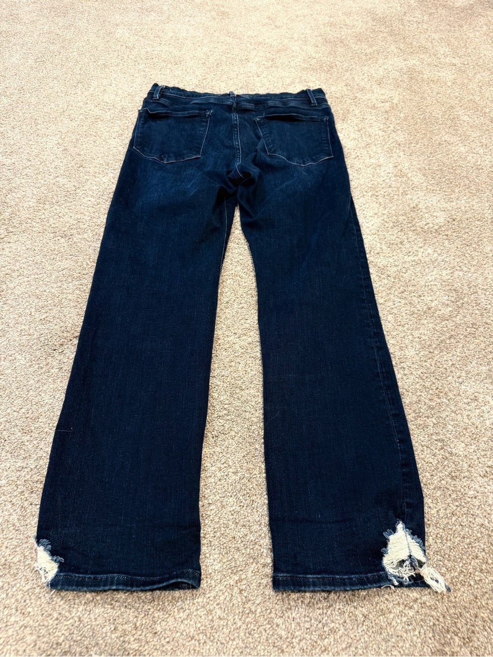 GT-0149 FRAME Le High Straight Jeans 30 Dark Wash Distressed Raw Hem