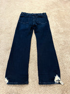 GT-0149 FRAME Le High Straight Jeans 30 Dark Wash Distressed Raw Hem