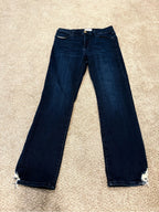 GT-0149 FRAME Le High Straight Jeans 30 Dark Wash Distressed Raw Hem