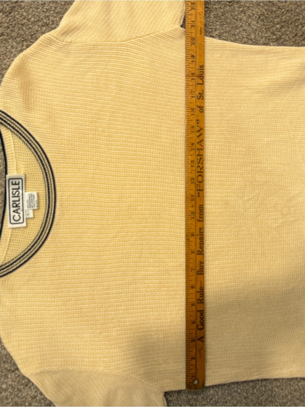GT-0164 Carlisle 100% Silk Cream Ribbed Knit Top L navy Trim Quiet Luxury