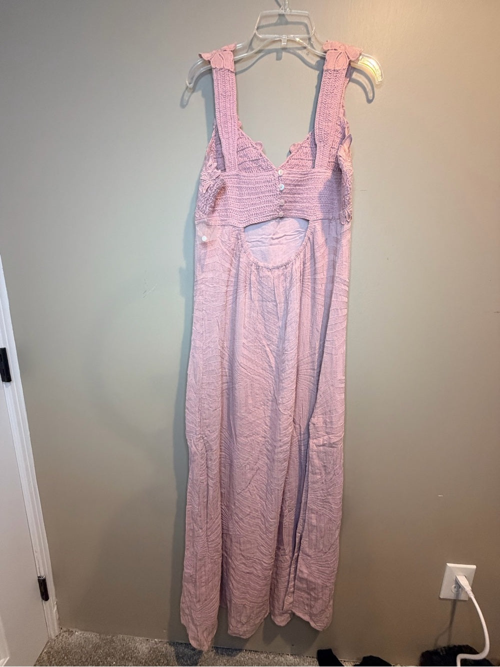 Free People Blush Pink Lace Trim Boho Maxi Dress Size M