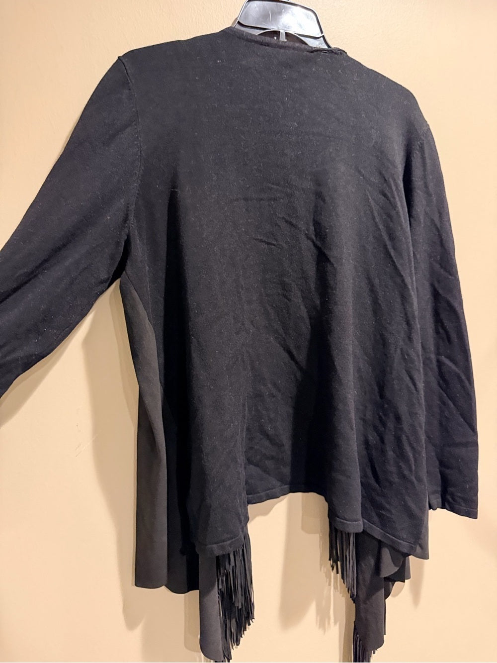 0007 -INC International Concepts 1X Black Faux Suede Fringe Open Front Cardigan