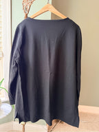 GT-0092 Chico’s Black Tunic Dress Size 2 Gold Zip Pockets Stretch