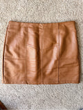GT-0093 Bluivy Cognac Faux Leather Mini Skirt L Brown Paneled