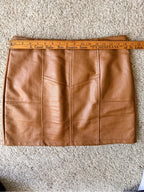 GT-0093 Bluivy Cognac Faux Leather Mini Skirt L Brown Paneled