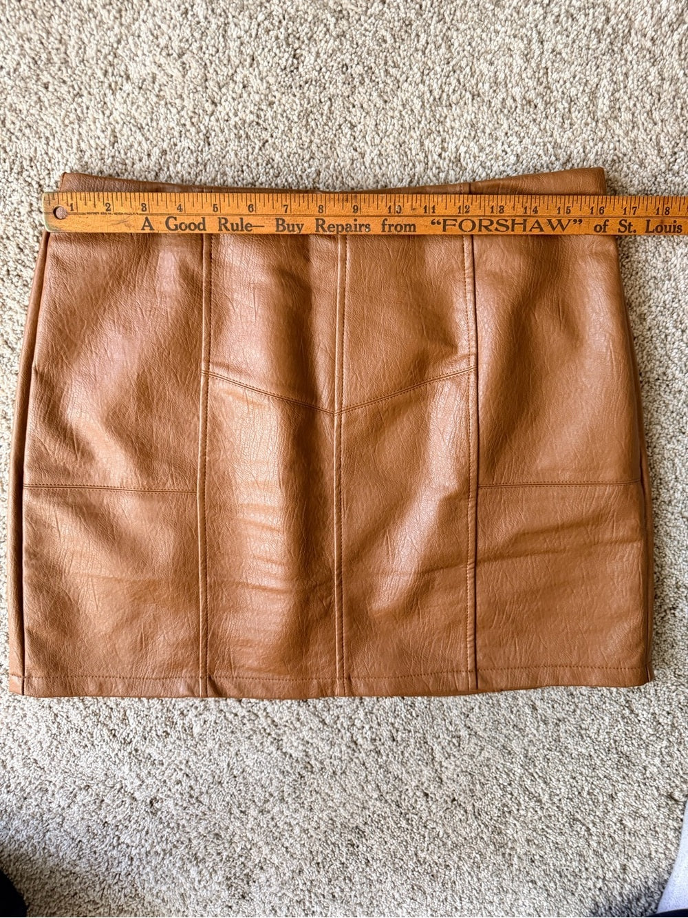 GT-0093 Bluivy Cognac Faux Leather Mini Skirt L Brown Paneled