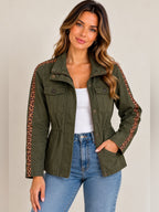 GT-0092 | Peyton Jensen Olive Utility Jacket Leopard Stripe Size S