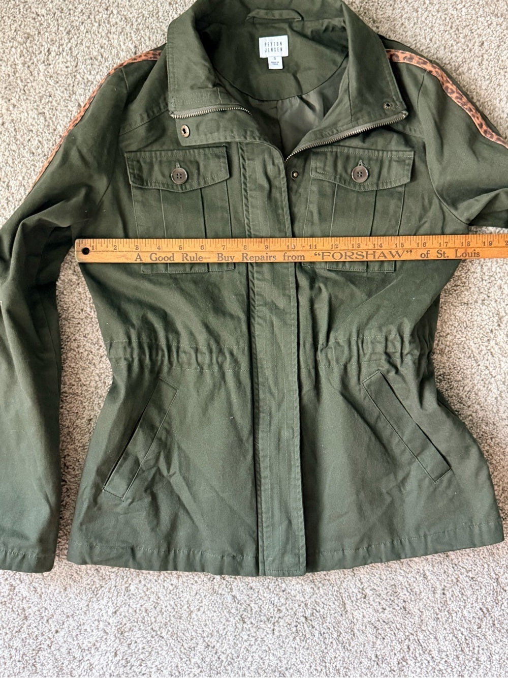 GT-0092 | Peyton Jensen Olive Utility Jacket Leopard Stripe Size S