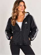Vintage Adidas Reversible Hooded Jacket Black Gray 3-Stripe Size M