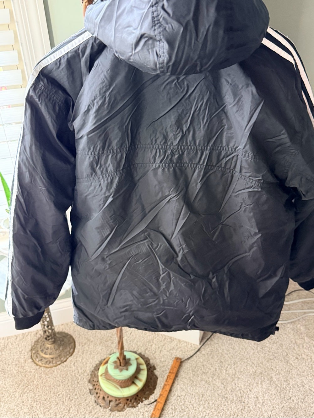 Vintage Adidas Reversible Hooded Jacket Black Gray 3-Stripe Size M