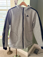 Vintage Adidas Reversible Hooded Jacket Black Gray 3-Stripe Size M