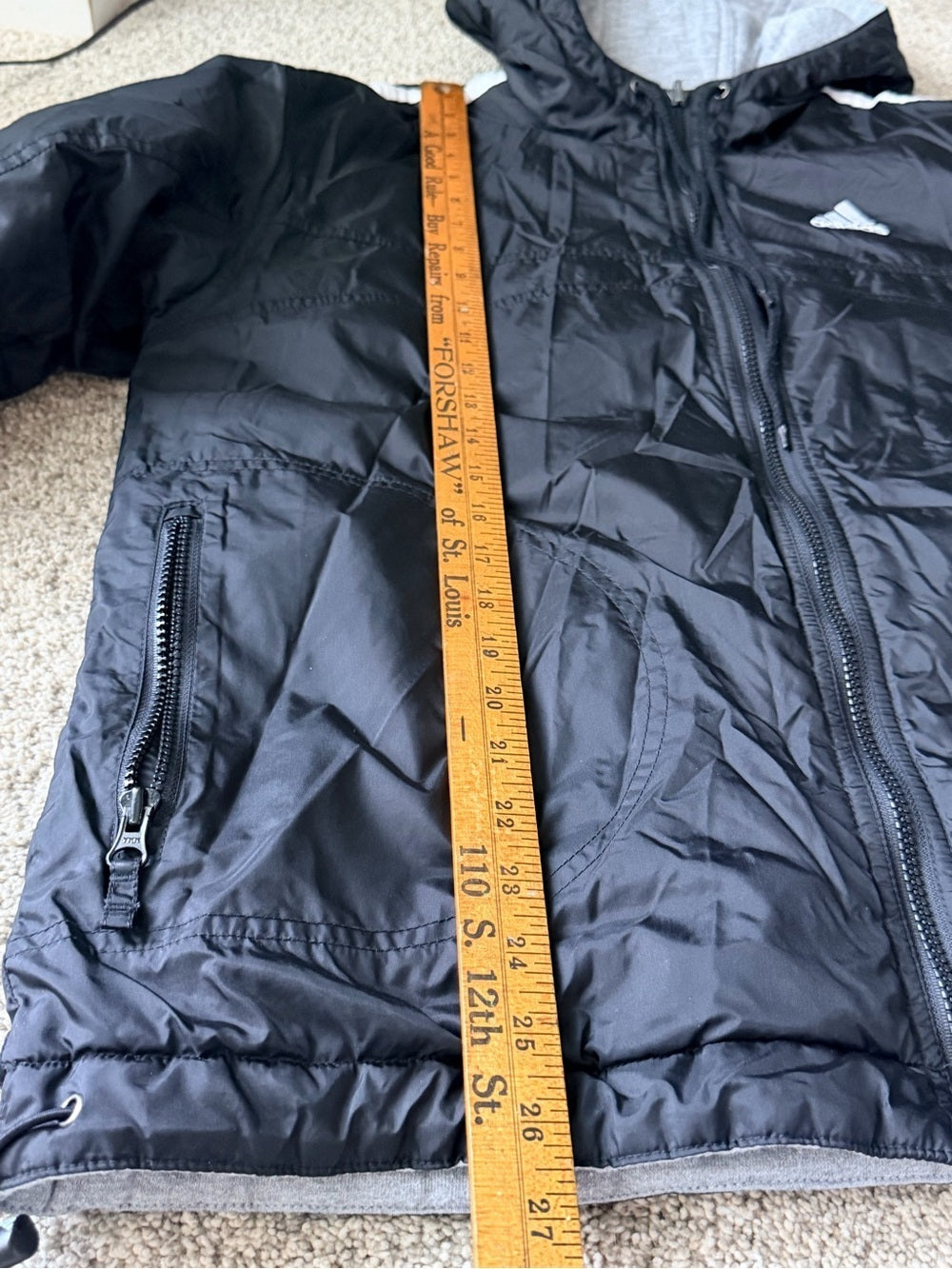 Vintage Adidas Reversible Hooded Jacket Black Gray 3-Stripe Size M