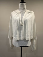 GT-0149 Maeve Anthropologie White Split Neck Balloon Sleeve Blouse M Boho