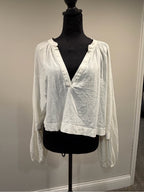 GT-0149 Maeve Anthropologie White Split Neck Balloon Sleeve Blouse M Boho