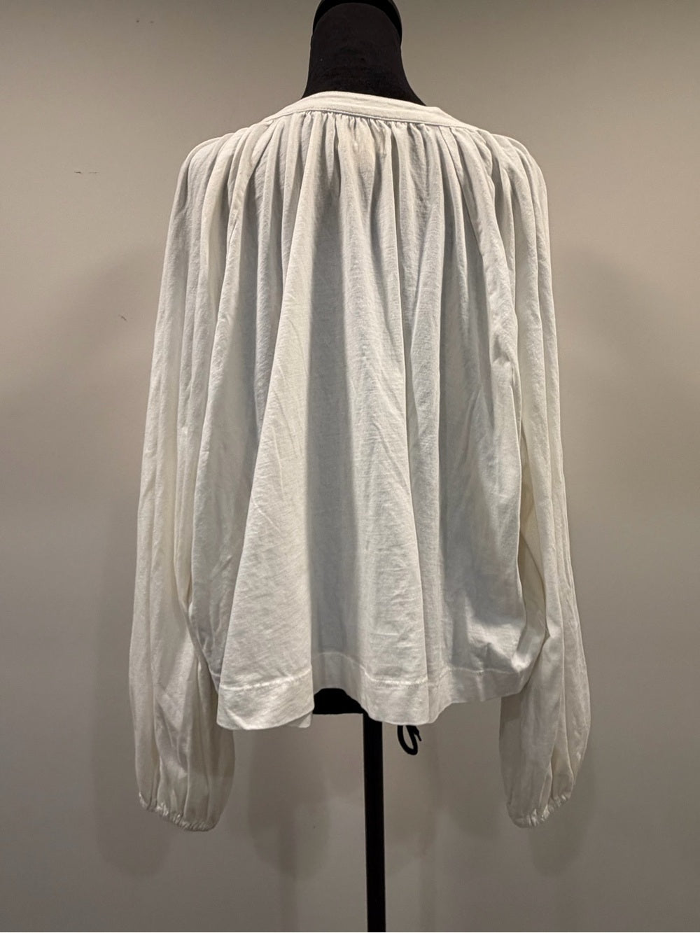 GT-0149 Maeve Anthropologie White Split Neck Balloon Sleeve Blouse M Boho