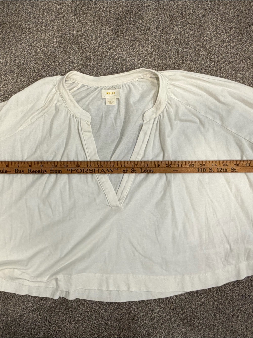 GT-0149 Maeve Anthropologie White Split Neck Balloon Sleeve Blouse M Boho