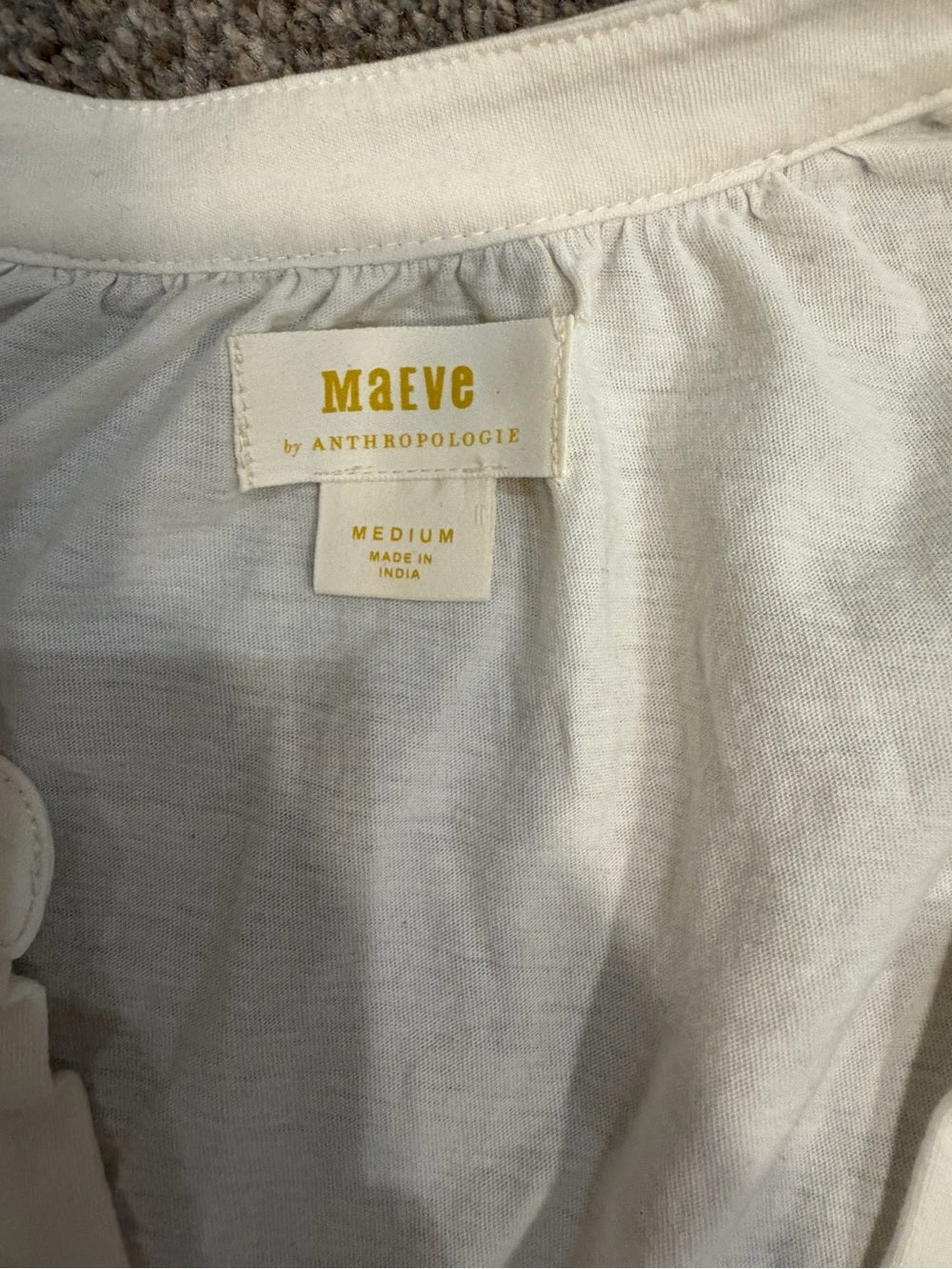 GT-0149 Maeve Anthropologie White Split Neck Balloon Sleeve Blouse M Boho