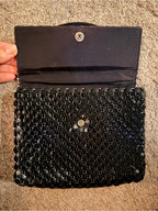 GT-0096 | Vintage Whiting & Davis Black Metal Mesh Lucite Handle Handbag