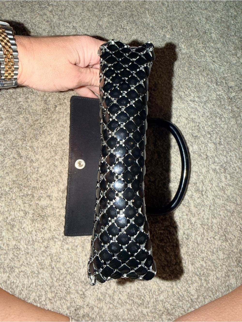 GT-0096 | Vintage Whiting & Davis Black Metal Mesh Lucite Handle Handbag