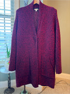 GT-0101 | J.Jill Pure Jill Red Black Marled Wool Blend Long Cardigan XS