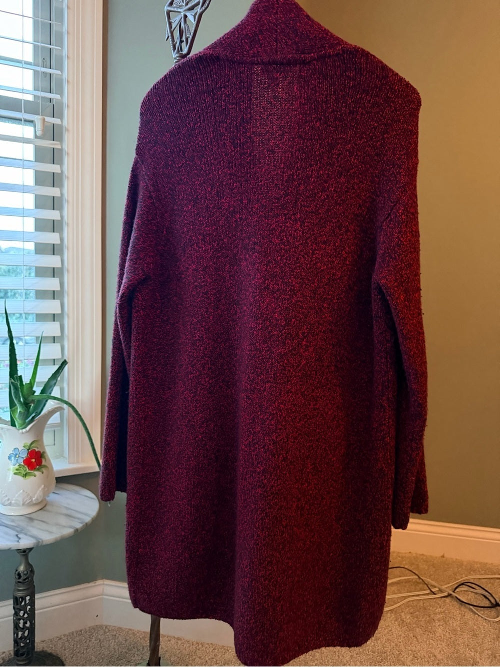GT-0101 | J.Jill Pure Jill Red Black Marled Wool Blend Long Cardigan XS