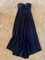 GT-0112 Bill Levkoff Navy Strapless Chiffon Maxi Gown 12 Floral Sweetheart