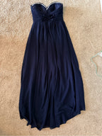 GT-0112 Bill Levkoff Navy Strapless Chiffon Maxi Gown 12 Floral Sweetheart