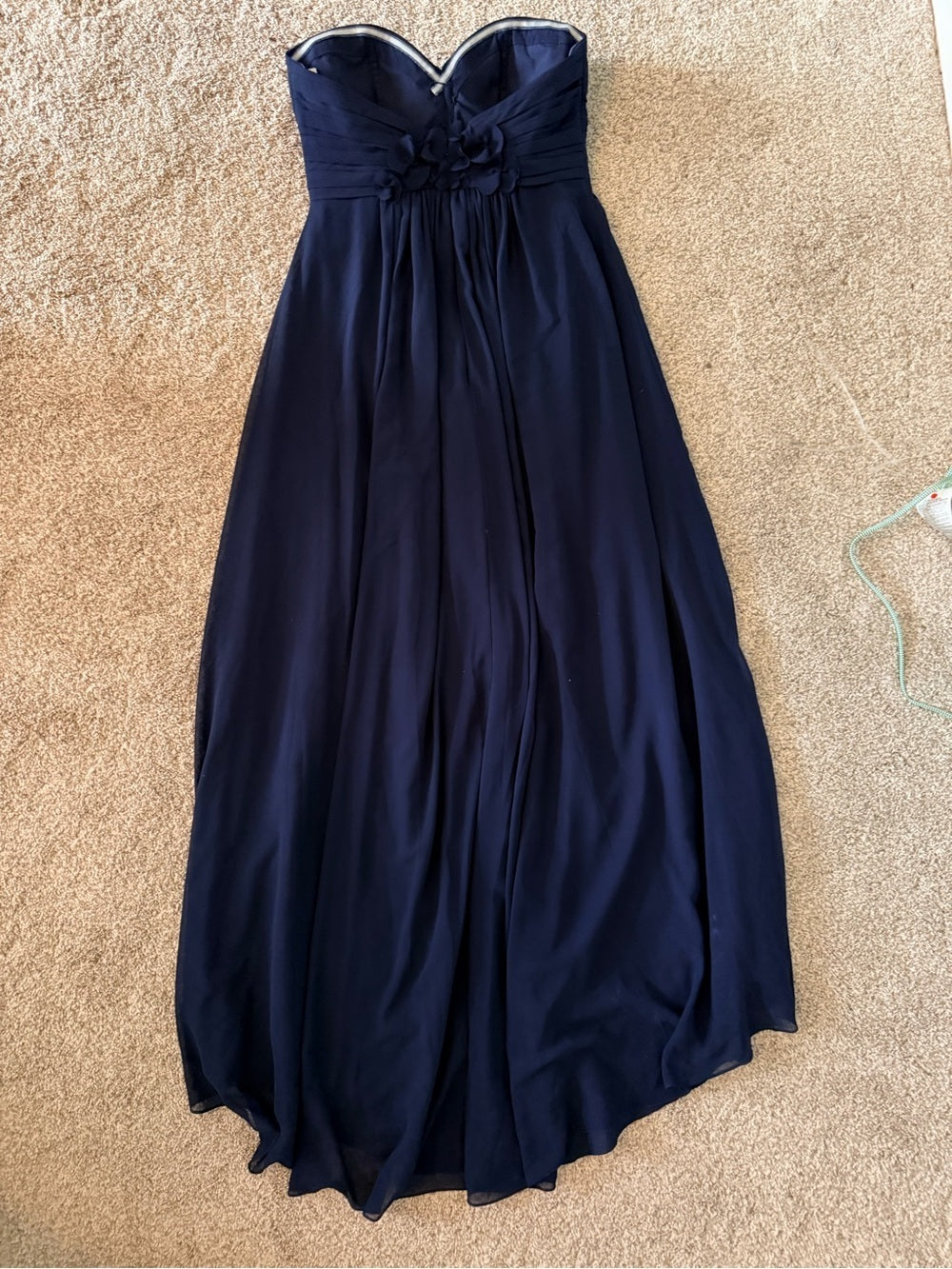 GT-0112 Bill Levkoff Navy Strapless Chiffon Maxi Gown 12 Floral Sweetheart