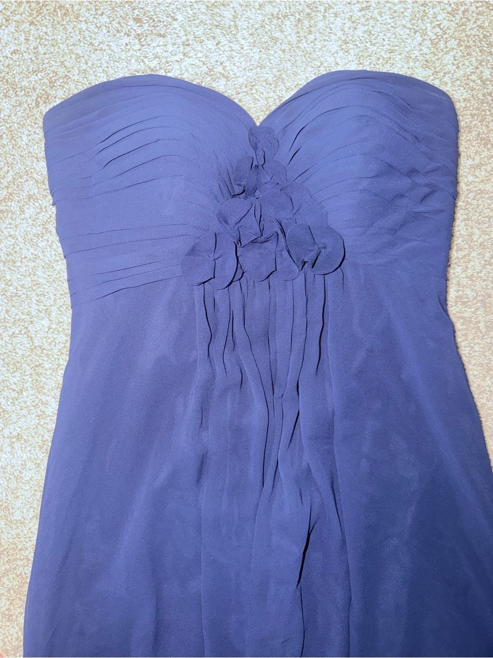 GT-0112 Bill Levkoff Navy Strapless Chiffon Maxi Gown 12 Floral Sweetheart