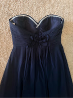 GT-0112 Bill Levkoff Navy Strapless Chiffon Maxi Gown 12 Floral Sweetheart