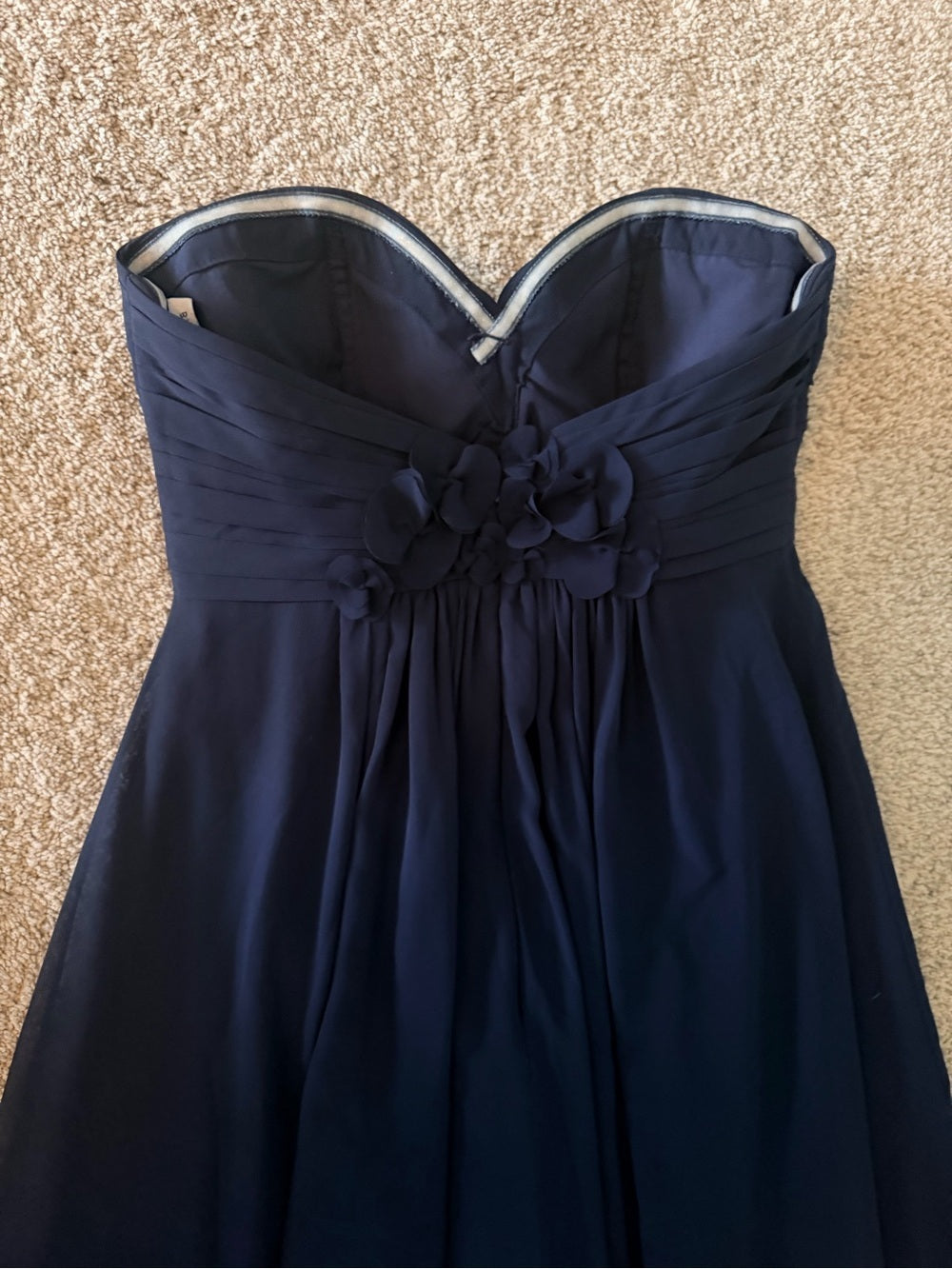 GT-0112 Bill Levkoff Navy Strapless Chiffon Maxi Gown 12 Floral Sweetheart