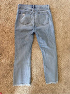 GT-0103 LOFT High Waist Flare Crop Jeans 30/10 Distressed Raw Hem Light Wash