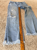 GT-0103 LOFT High Waist Flare Crop Jeans 30/10 Distressed Raw Hem Light Wash