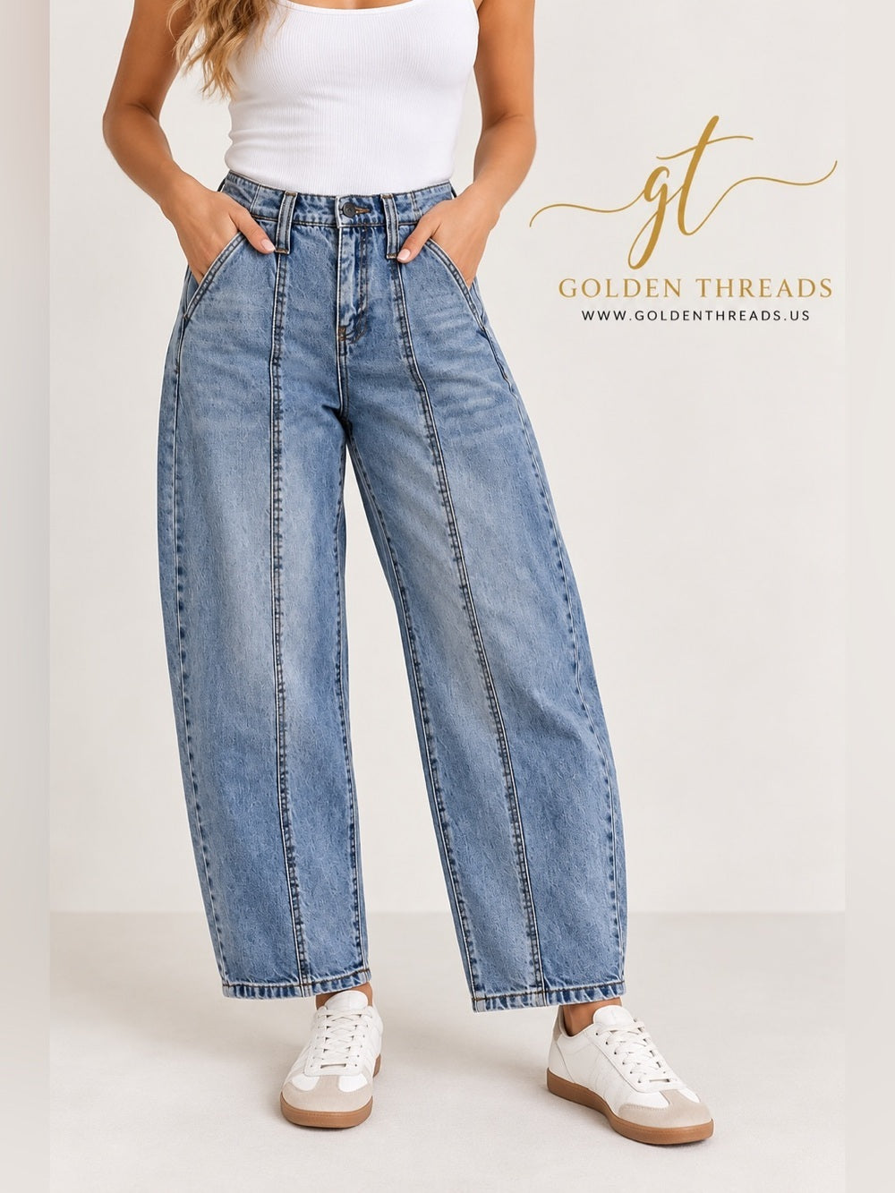 GT-0107 Future Collective High Rise Paneled Straight Jeans Size 0 Medium Wash