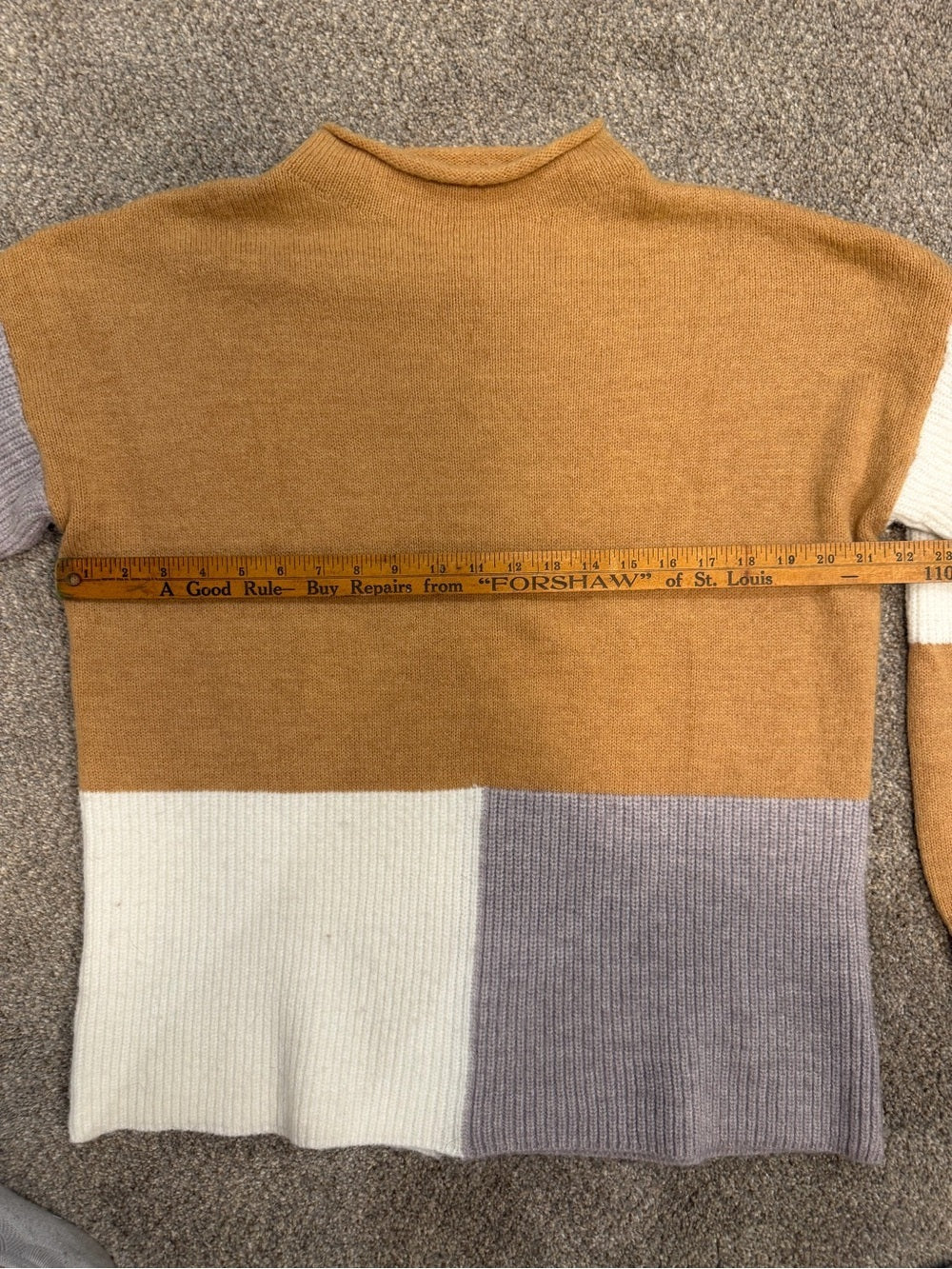 GT-0167 Angashion Colorblock Mock Neck Sweater M Camel Gray Cream Oversized
