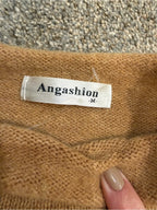 GT-0167 Angashion Colorblock Mock Neck Sweater M Camel Gray Cream Oversized