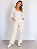 GT-0114 Everlane Utility Straight Leg Pants 8 Bone Cream High Rise Crop