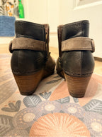 Dansko Taupe Suede Leather Wedge Booties 38 Side Zip Cutout Ankle Boots