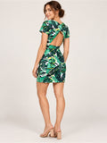 GT-0125 WHIT Anthropologie Tropical Leaf Open Back Dress Size 6 Cotton