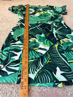 GT-0125 WHIT Anthropologie Tropical Leaf Open Back Dress Size 6 Cotton