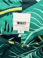 GT-0125 WHIT Anthropologie Tropical Leaf Open Back Dress Size 6 Cotton
