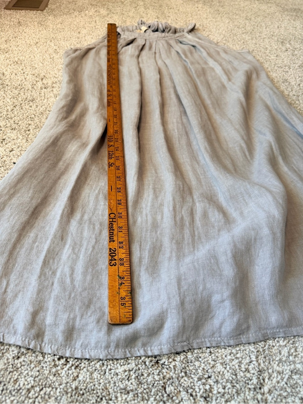 GT-0121 Amora Made in Italy 100% Linen Maxi Dress S Boho Lagenlook Silk Tie