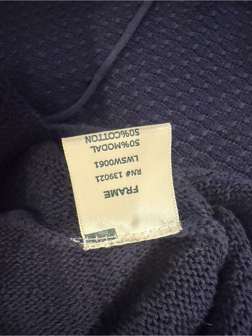 GT-0171 FRAME Navy Lace Up Short Sleeve Textured Cotton Knit Sweater Top S