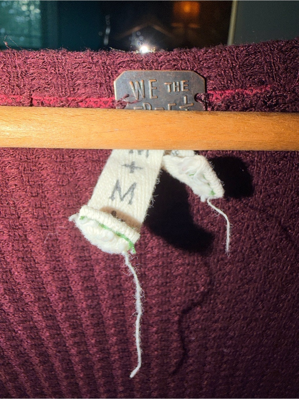 0033-Free People We The Free Burgundy Waffle Knit Mixed Media Top Size Medium