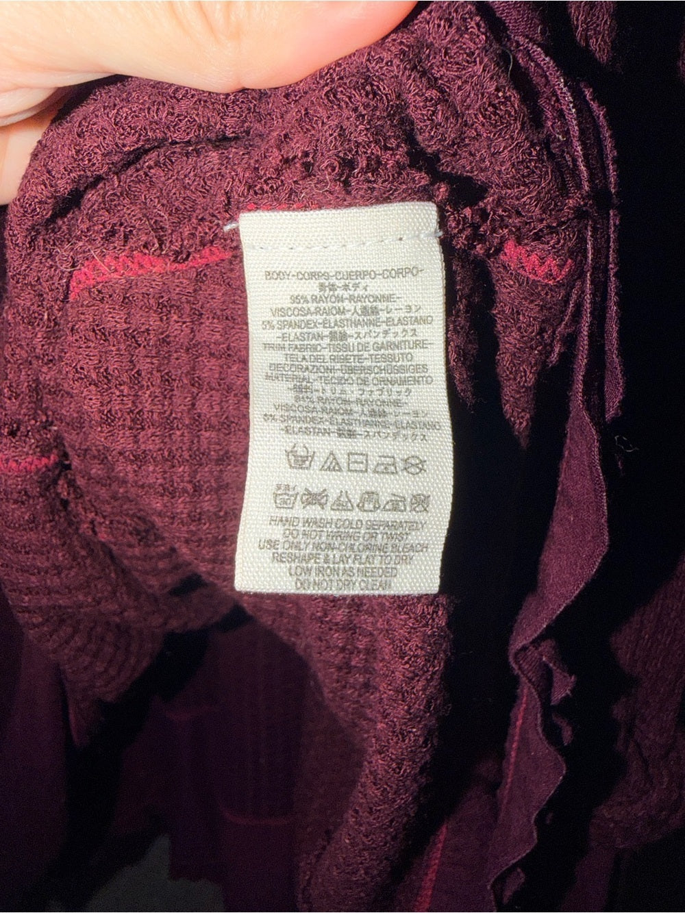 0033-Free People We The Free Burgundy Waffle Knit Mixed Media Top Size Medium
