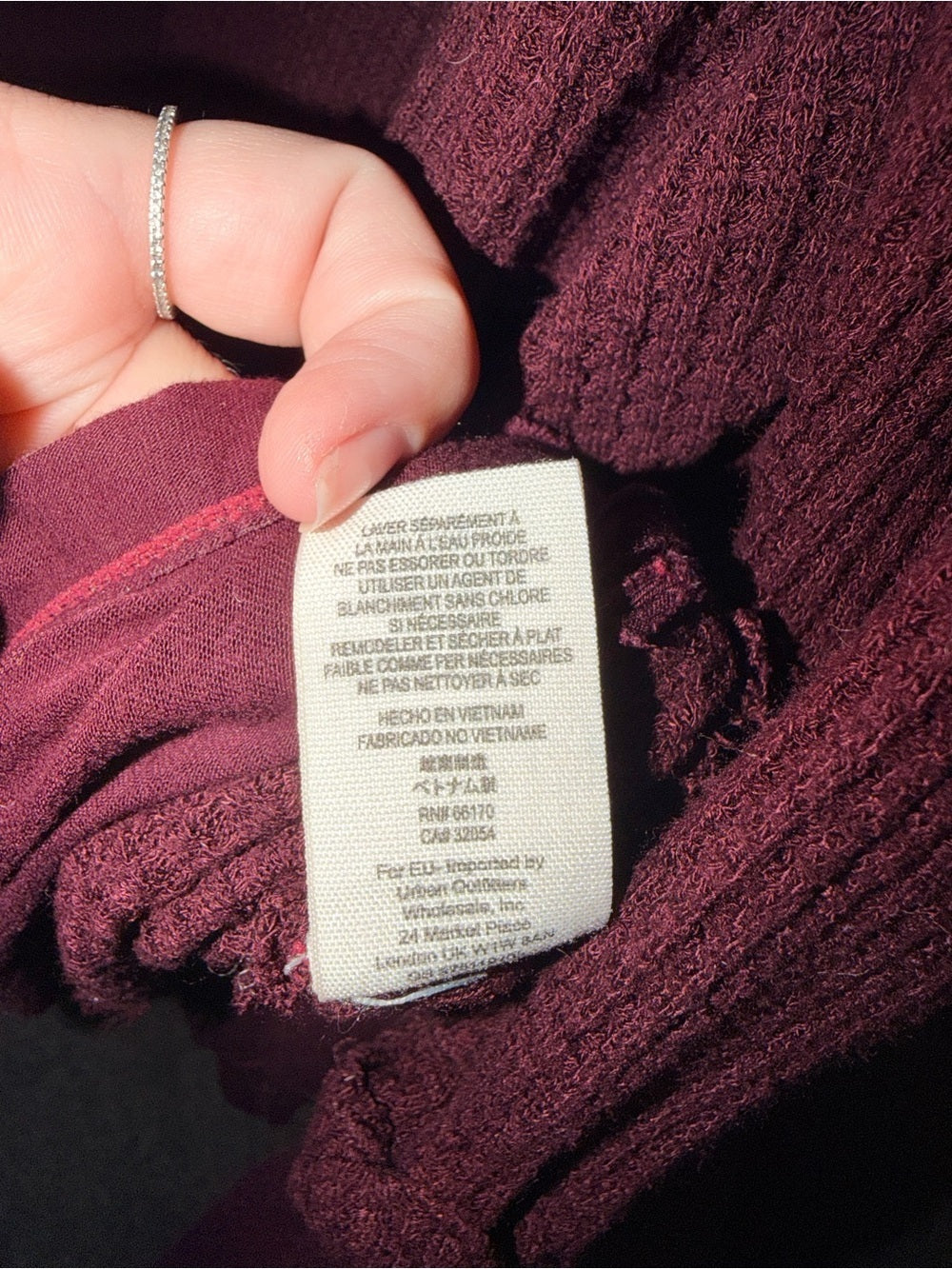 0033-Free People We The Free Burgundy Waffle Knit Mixed Media Top Size Medium